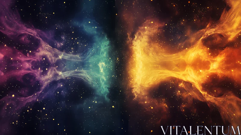 Nebular energy collision with mirrored tricolor stellar flows