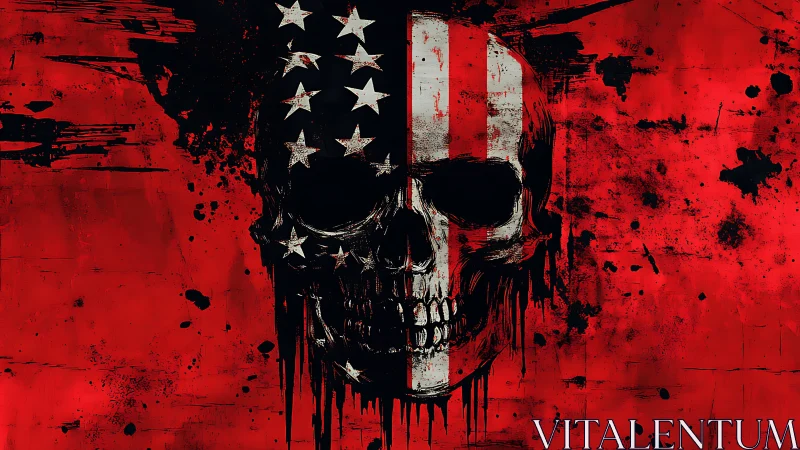 Patriotic skull flag on distressed red grunge field.