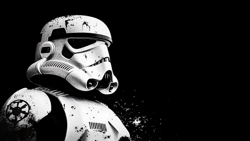 Armored sci-fi soldier rendered in gritty monochrome profile.
