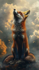 Proud fox lifts its gaze toward warm, stormy evening skies