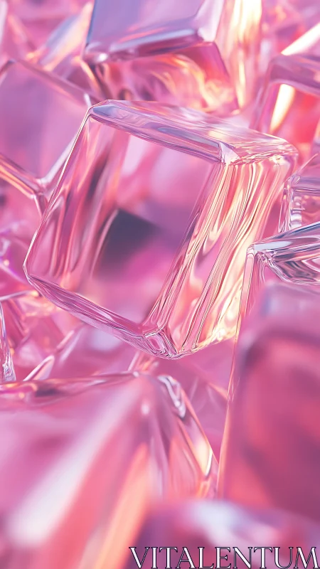 Glistening pink glassy cubes glow softly in dreamy light