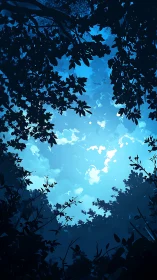 Peaceful Canopy View Framed by Silhouetted Leaves