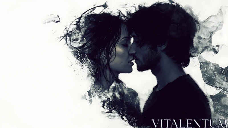 Double Exposure Romance. Ethereal Silhouettes Merge with Misty Mountains.