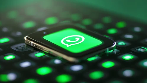 Smartphone with messaging app icon on illuminated surface.