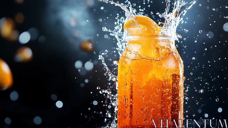 Orange Beverage Splash with Ice.