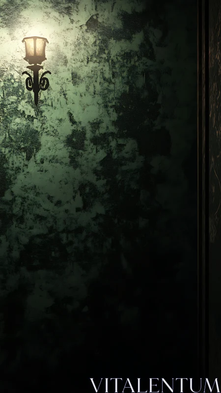 Lonely wall lantern quietly carves light from looming dark