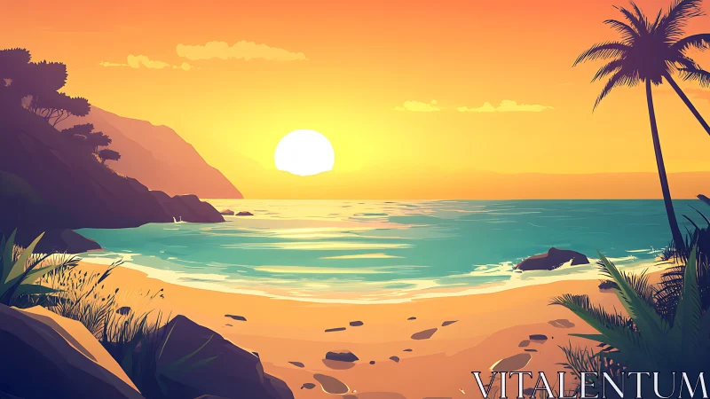 Sunset hush over pastel shores and dreaming palm silhouettes.