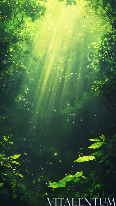 Sunlit forest hollow where quiet green magic gathers.