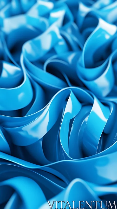 Glossy blue abstract ribbons with smooth folded curves.