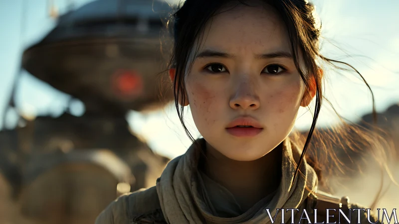 Desert wasteland wanderer with sci fi drone in background