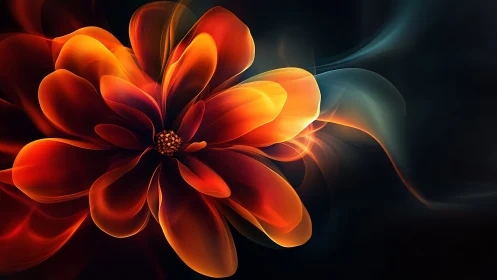 Ember-petal bloom swirling through luminous midnight hush.