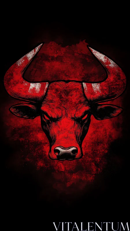 Bold crimson bull portrait glowing against midnight shadows.