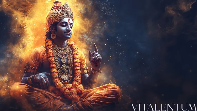 Serene blue-skinned deity in ornate meditative pose.