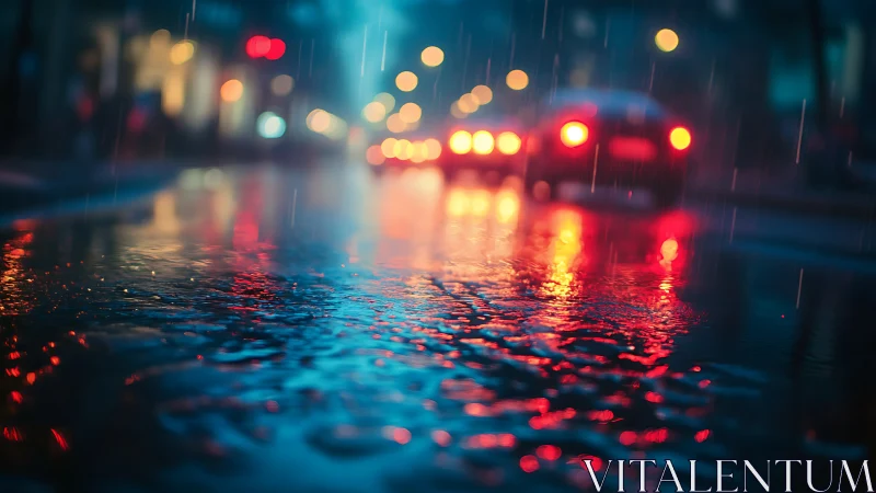 Neon raindrops orchestrate a nocturnal city’s blurred heartbeat