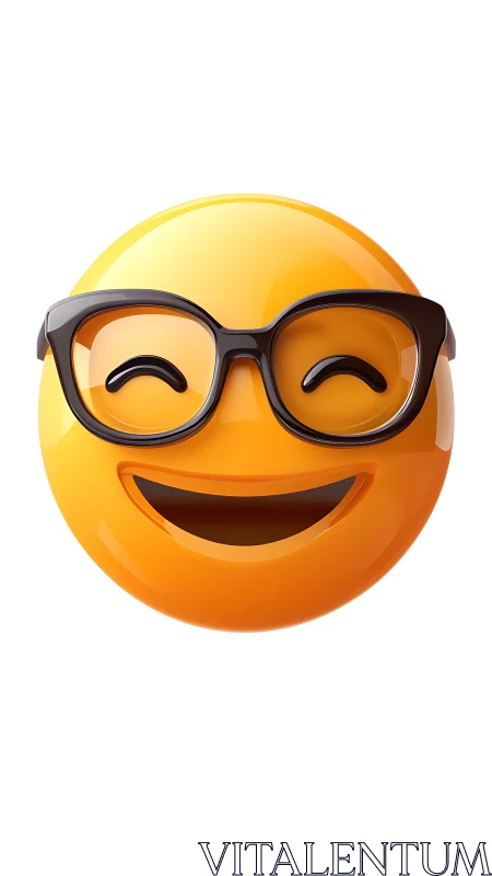 Smiling yellow emoji face with black glasses on white.
