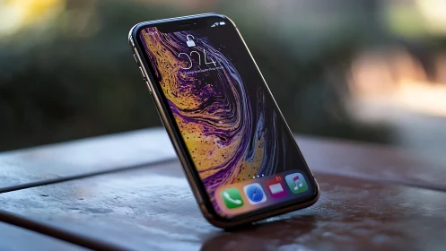 iPhone XS Max displays abstract liquid surface wallpaper at 9:24.