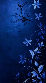 Blue Floral Ornamental Composition Featuring Decorative Botanical Vine Motifs