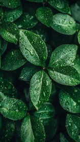 Rain-kissed emerald leaves whisper in deep garden shade.
