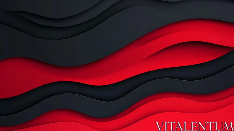 Abstract black and red layered waves in modern 3D style background.