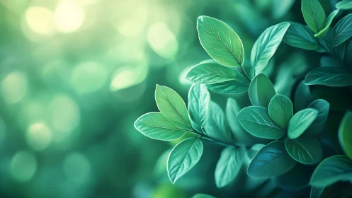 Soft morning glow on tender green leaves in quiet focus.