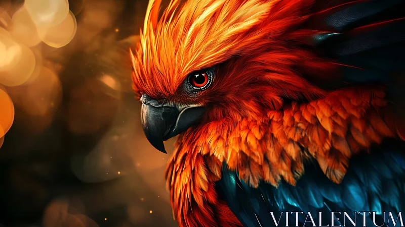 Vivid Digital Painting of Fiery Orange Parrot with Dramatic Lighting.