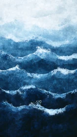 Stratified indigo sea waves with layered foam crests abstraction
