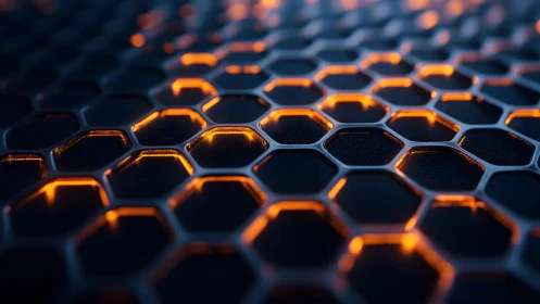 Futuristic glowing hexagonal grid pattern with orange neon light.