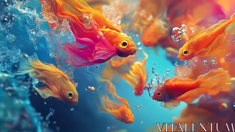 Dynamic koi school rendered with high-saturation fluid dynamics