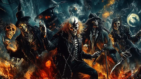 Infernal skeletal rock band ignites a storm of hellfire.