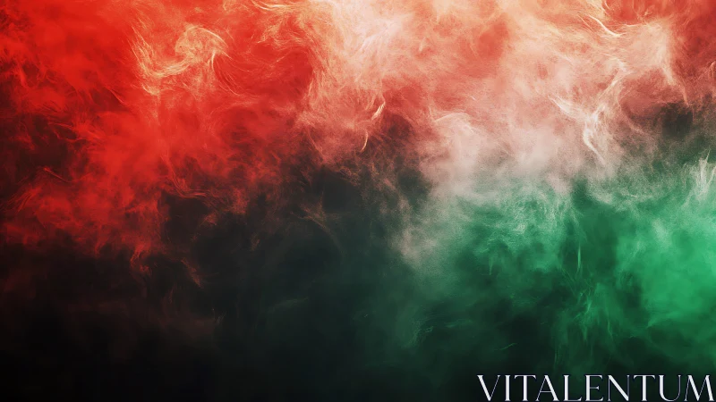 Tri-color nebula swirls where ember mist meets emerald fog.