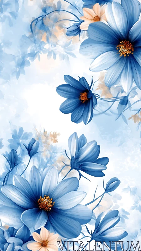 Dreamy Blue and Peach Cosmos Flowers in Soft Bloom