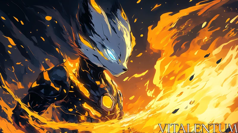 Anthropomorphic fire entity in molten armored form illustration.