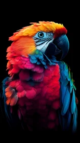 High-saturation macaw portrait with hyper-detailed feather rendering