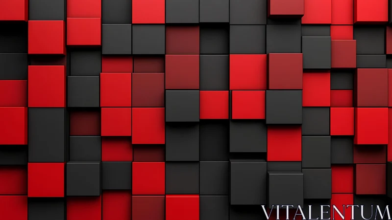 3D Red and Black Geometric Cubes Abstract Digital Art Background.