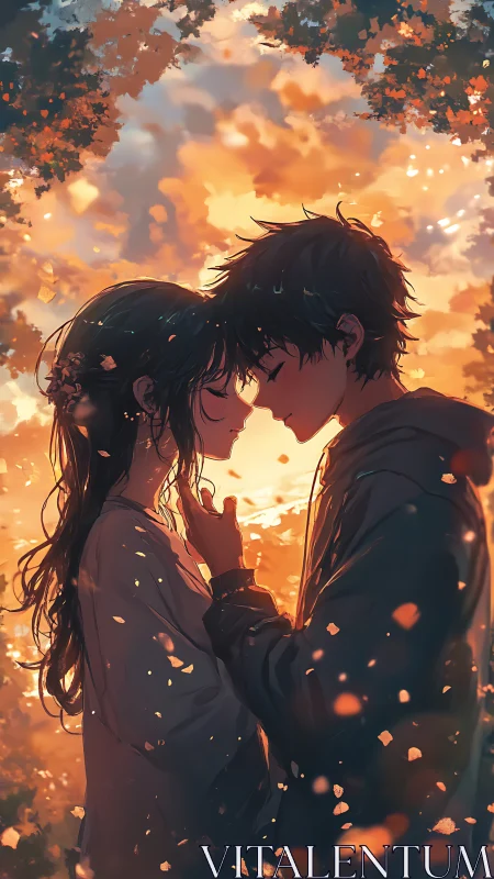 Sunset lovers share a quiet promise beneath falling petals