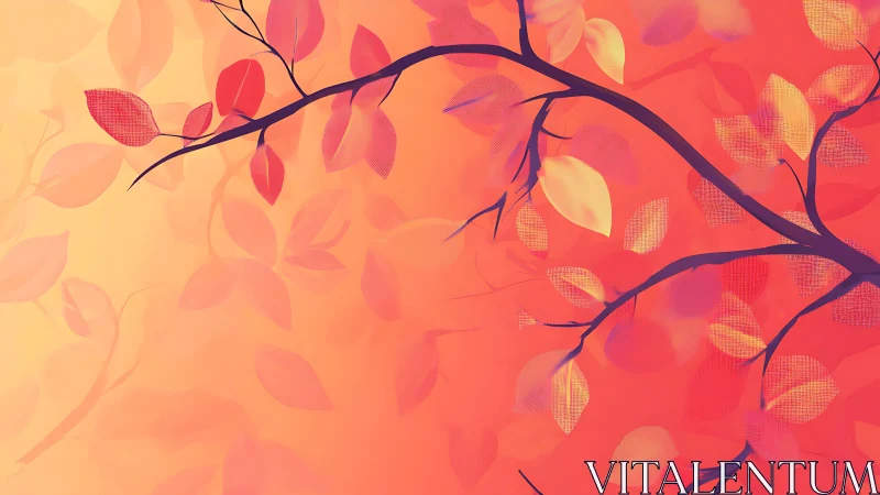 Gentle autumn branches glow softly in warm evening light