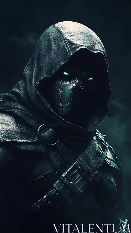 Armored hooded assassin rendered with high contrast specular lighting