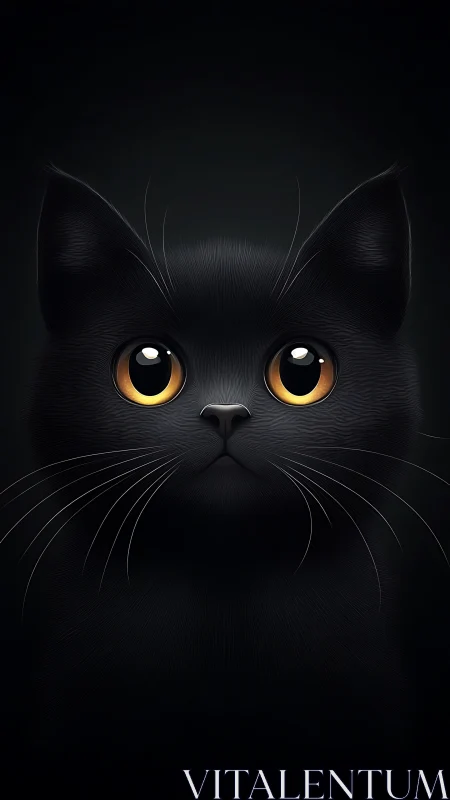 Black Cat with Golden Eyes Against Dark Backdrop.