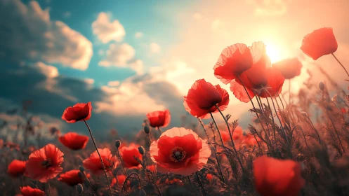 Glowing Poppies Dance in Golden Sunlight.
