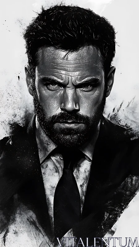 Steel-gazed businessman in monochrome digital portrait.