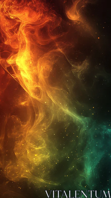 Multicolor gaseous nebula with swirling volumetric light gradients