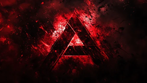 Central triangular emblem is rendered within red particle field