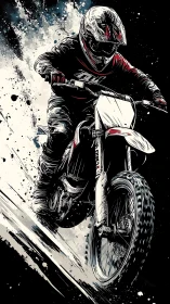 Motocross rider charges through splattered monochrome chaos