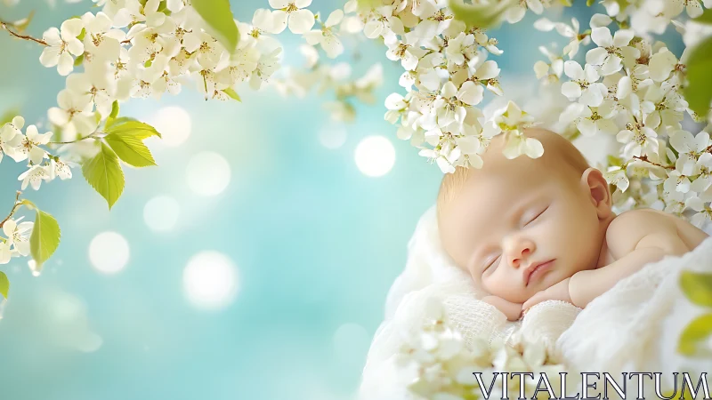 Peaceful Newborn Dreams Nestled Among Spring Blossoms