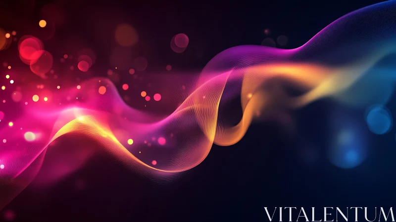 Iridescent light waves flowing across a deep void backdrop.