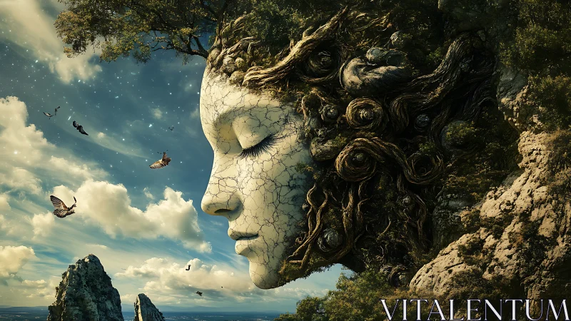 Dreaming earth goddess resting softly among the clouds.