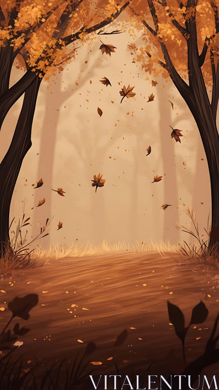 Autumn Path with Falling Leaves