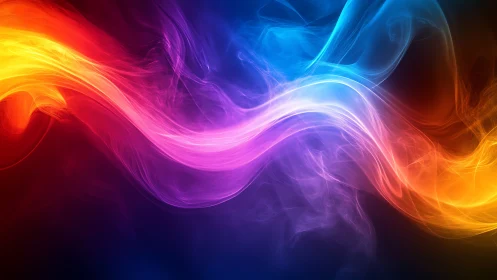 Radiant ribbons of color flow gently through soft darkness