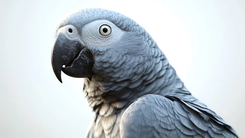 African Grey Parrot Close-Up in Natural Light, Realistic Photo.