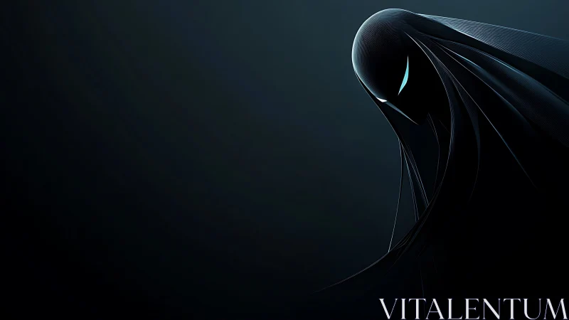 Mysterious cloaked figure leans from shadow with glowing eyes